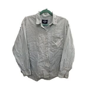 Dockers Womens Sz MP White Gray Striped Long Sleeve Collared Button Up Shirt